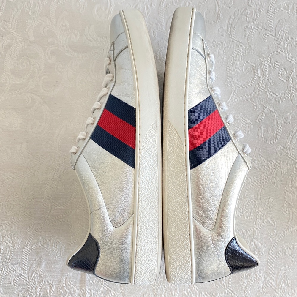 Gucci silver leather Web Sneakers - Picture 13 of 14